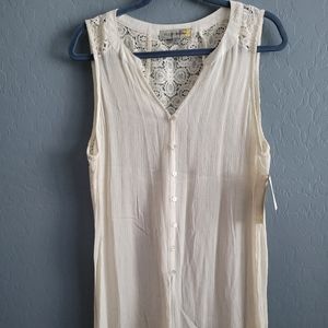 Figueroa & Flower Sleeveless White Boho Button Top Sz XL
